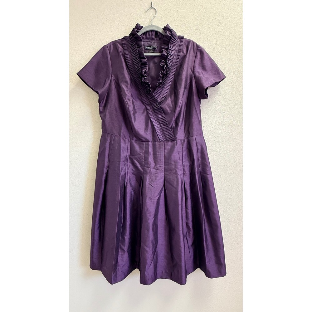 Jessica Howard Purple Taffeta Ruffle Collar Pleated Cocktail Dress Plus Size 16W